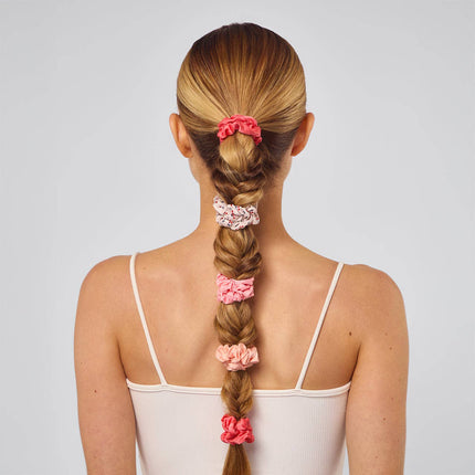 Ruched Satin Scrunchies 5pc Set - Cherry Blossom