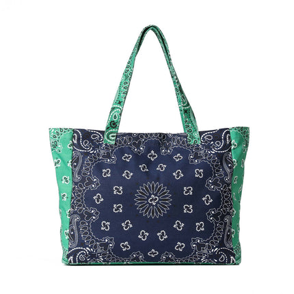 Bandana Print Canvas Tote -Bailey Navy/Green