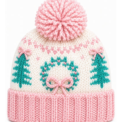 Holiday Bow Wreath Bobble Hat