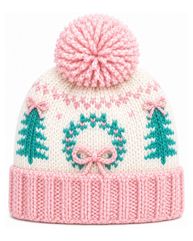Holiday Bow Wreath Bobble Hat