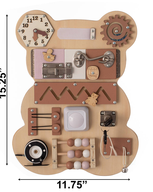 Wooden Sensory Bear Shaped Learning Toddler Busy Board