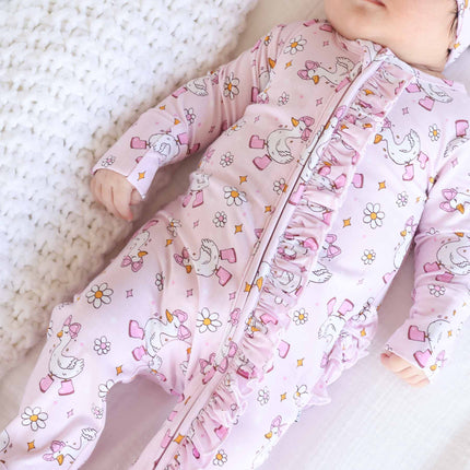 Silly Goose Ruffle Zipper Footie | Pink