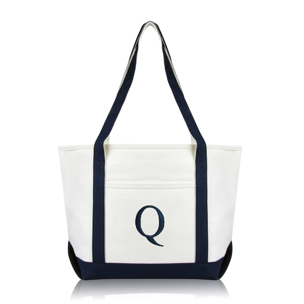 Personalized Navy Tote Bag with Initial