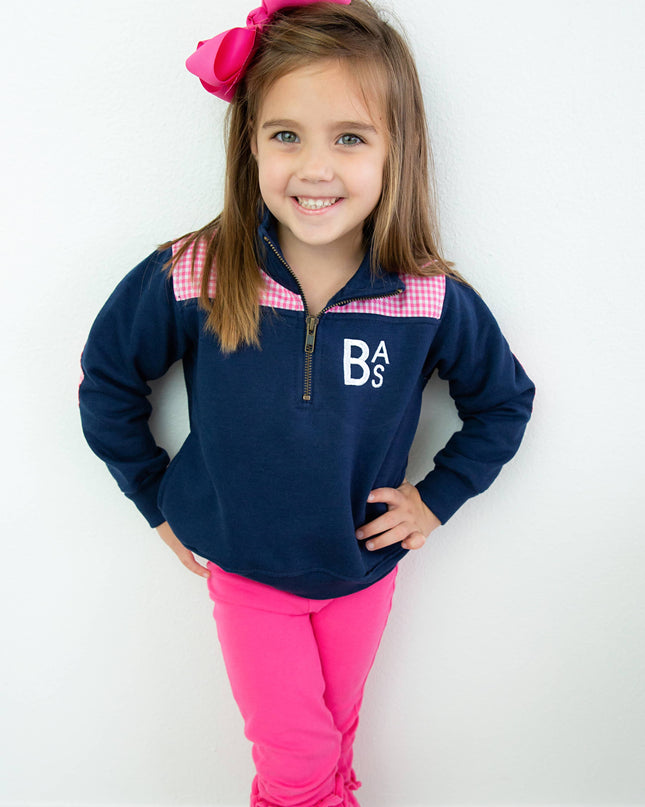 Youth Miller Pullover - Navy with Pink Gingham