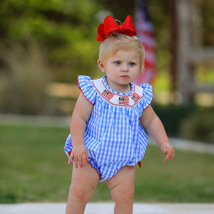 4th of july Flag Embroidery Smocking Girls Romper
