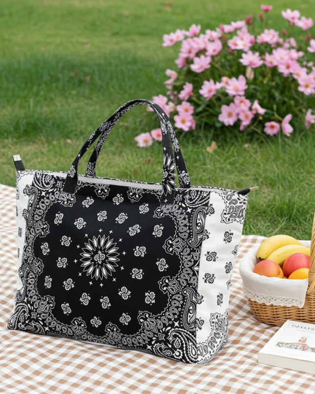 Bandana Print Canvas Tote -Bailey Black/White
