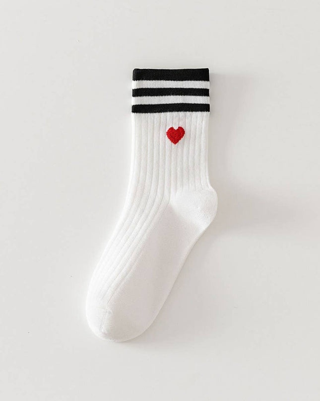 Hearts Printed Crew Socks