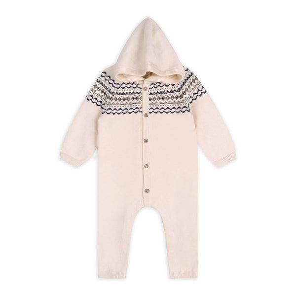 Fair Isle Jacquard Sweater Knit Baby Hooded Jumpsuit