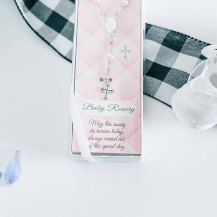 Sterling Silver White Baby Rosary Girl or Boy Baptism Gift