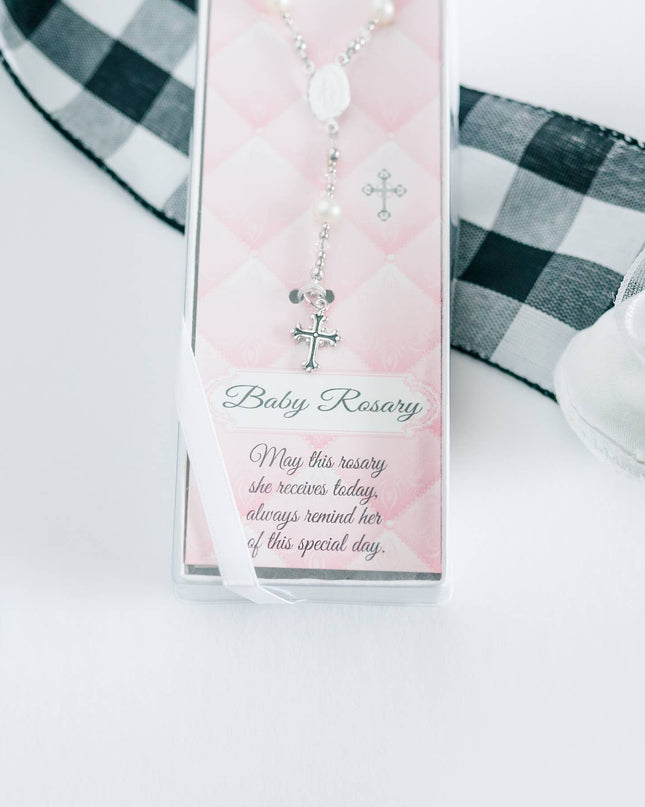 Sterling Silver White Baby Rosary Girl or Boy Baptism Gift