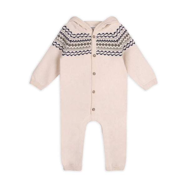 Fair Isle Jacquard Sweater Knit Baby Hooded Jumpsuit