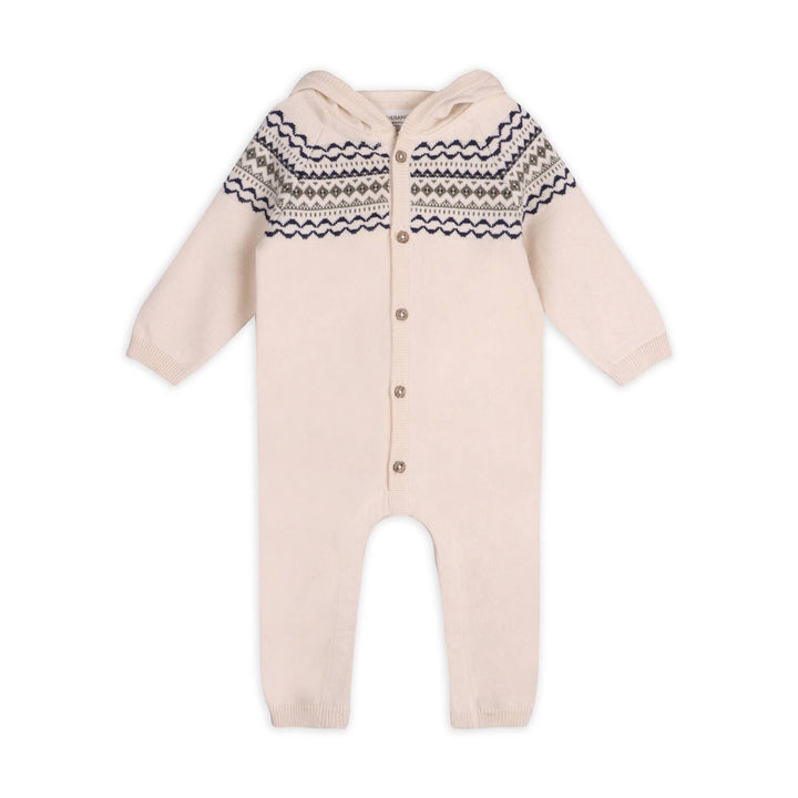 Fair Isle Jacquard Sweater Knit Baby Hooded Jumpsuit