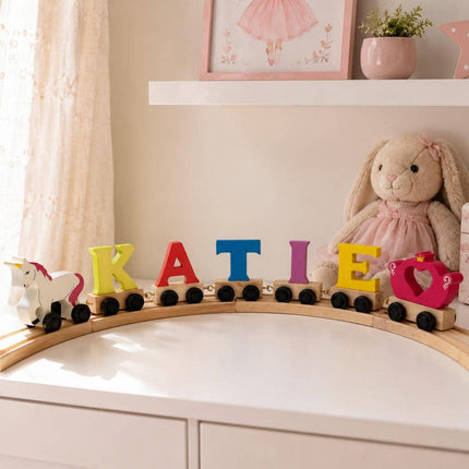 White, Wooden Toy Unicorn on Wheels - Kids' Name Train Toy