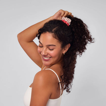 Ruched Satin Scrunchies 5pc Set - Cherry Blossom