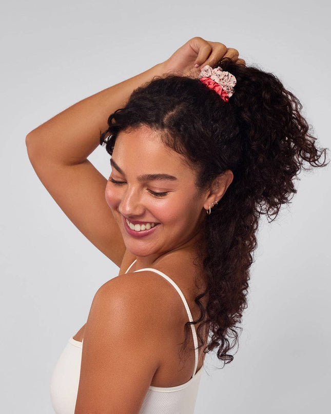 Ruched Satin Scrunchies 5pc Set - Cherry Blossom