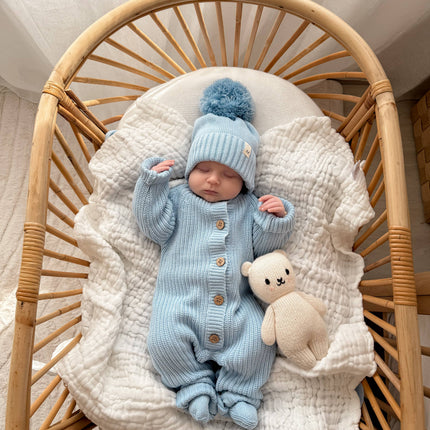 Classic Chunky Knit Jumpsuit - Powder Blue