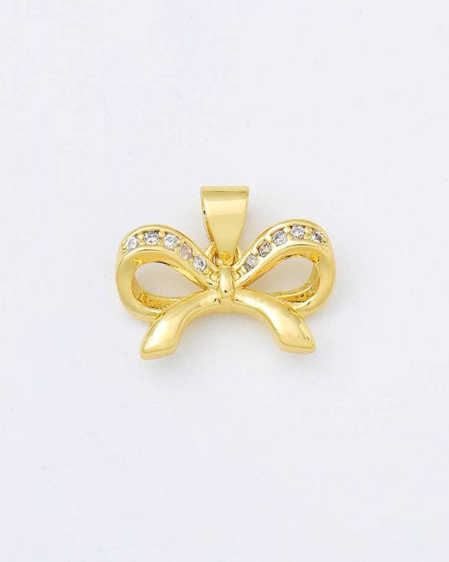 Gold Filled Ribbon Bow CZ Micro Pave Charm Pendant, CP1953