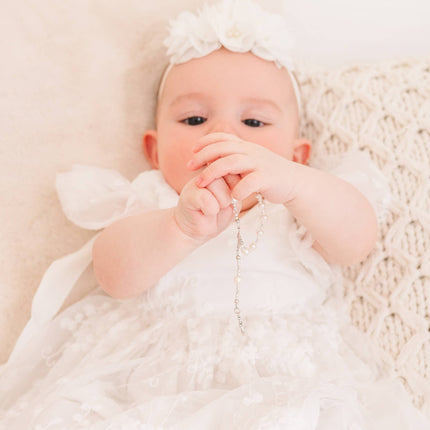 Sterling Silver White Baby Rosary Girl or Boy Baptism Gift
