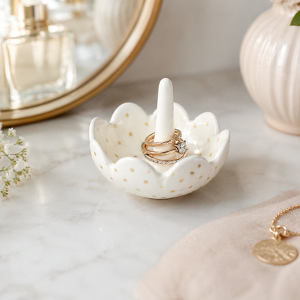 Gold Swiss Dot Scallop Ring Dish