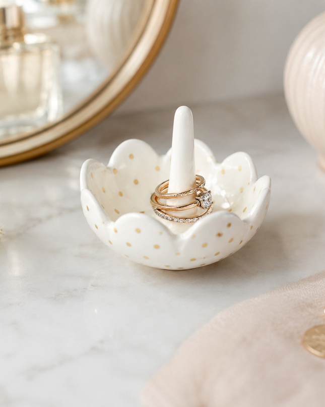 Gold Swiss Dot Scallop Ring Dish