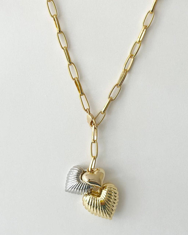Silver and Gold Puffy Hearts Necklace
