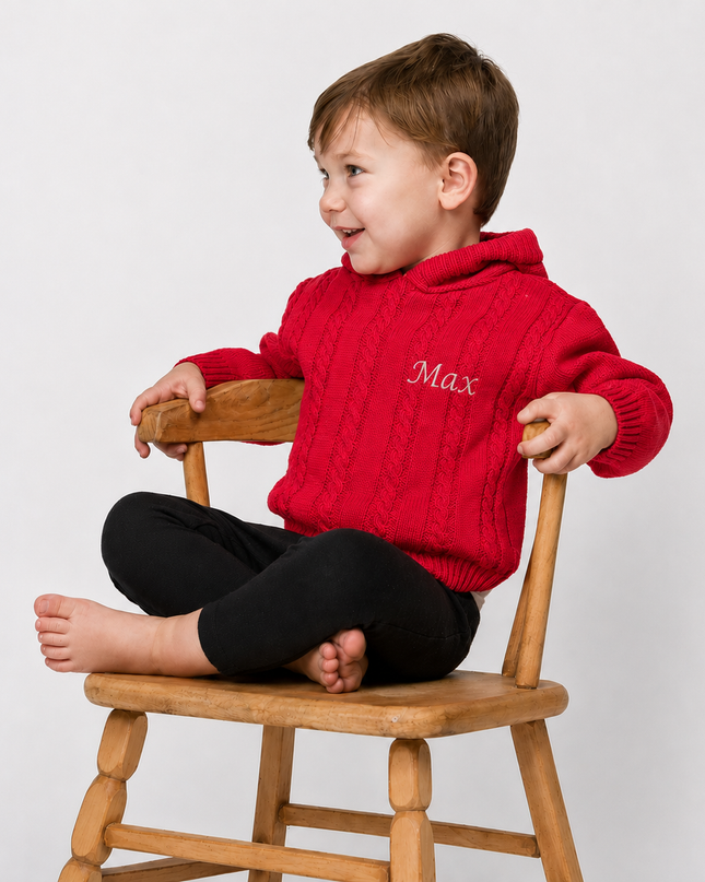 Red Cable Zip Back hooded Sweater