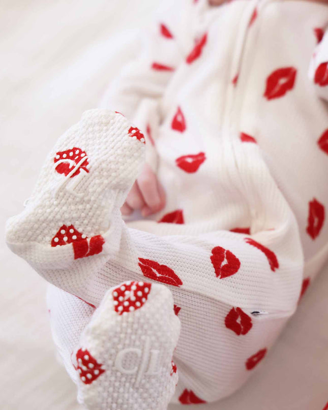 Little Kisses Bamboo Waffle Zipper Footie