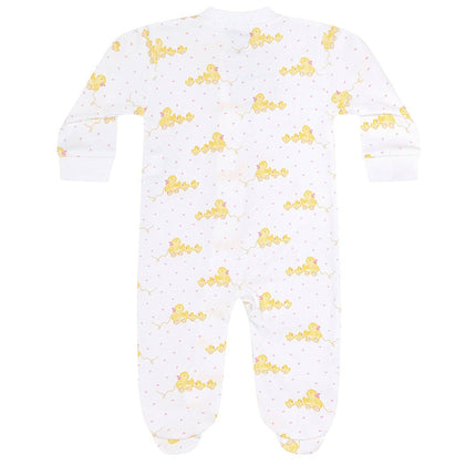 Pink Ducks Print Zipper Footie