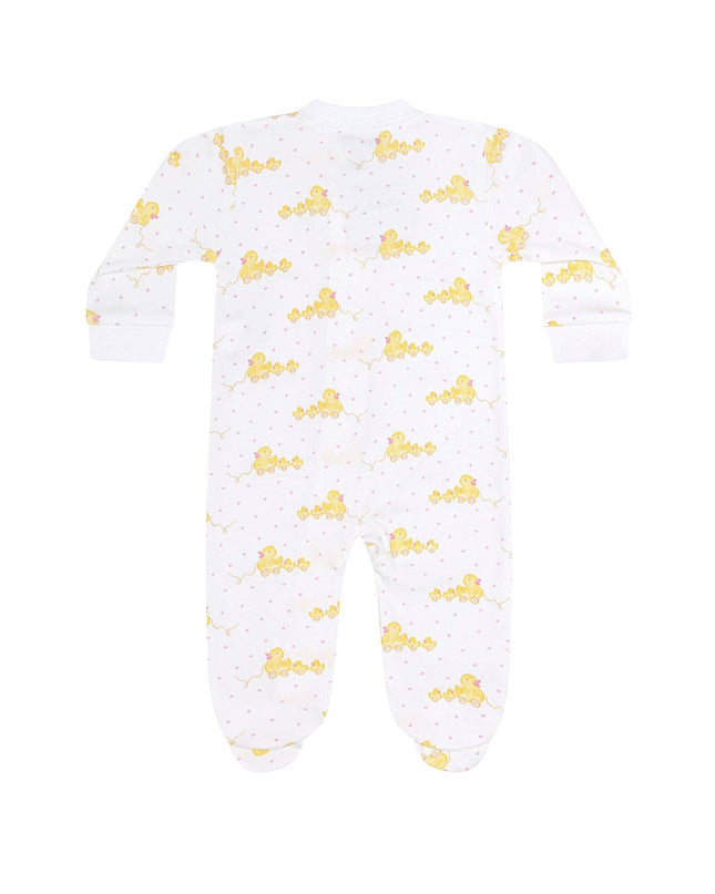 Pink Ducks Print Zipper Footie
