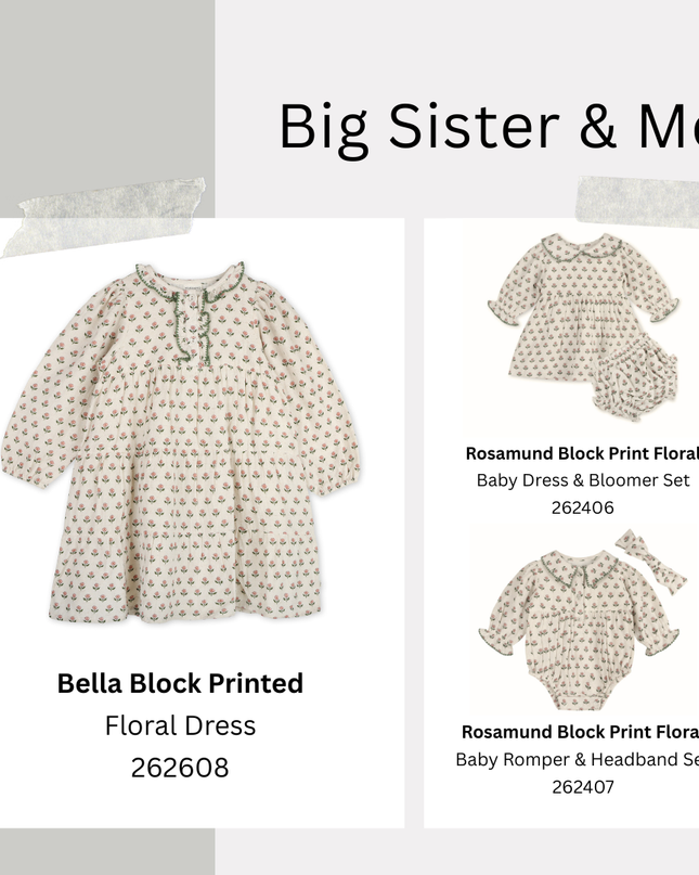 Rosamund Block Print Floral Baby Dress & Bloomer (Organic)