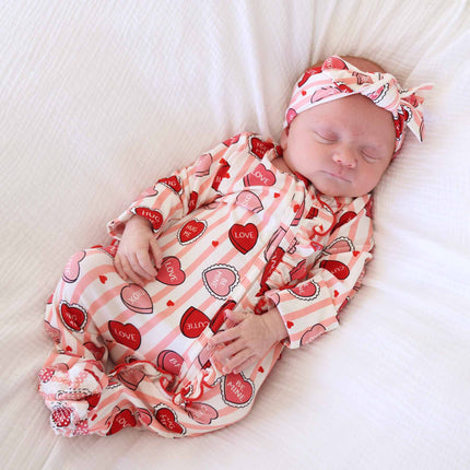 Girls Sweet Like Candy Ruffle Zipper Footie
