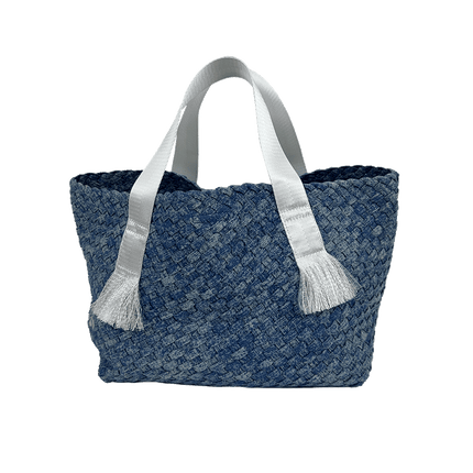 Daria Large Woven Denim Tote w/ Contrast Handles w/ Crossbody Strap