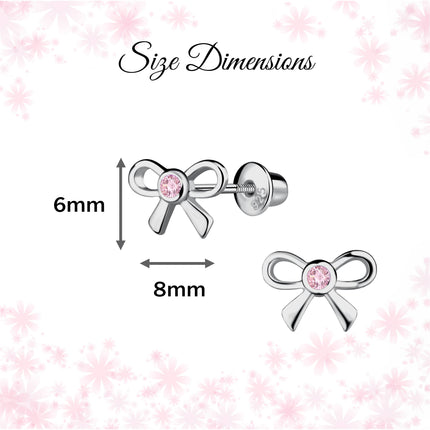Girls Sterling Silver Pink Bow Screw Back Earrings for Kids