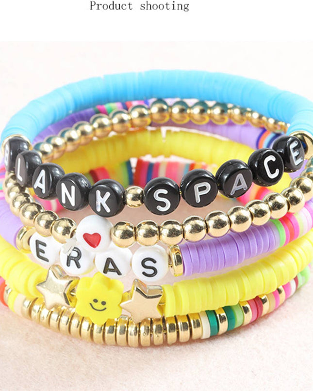 5PCS COLORED LETTER MULTI-LAYER BEADED BRACELET_CWAJE0711