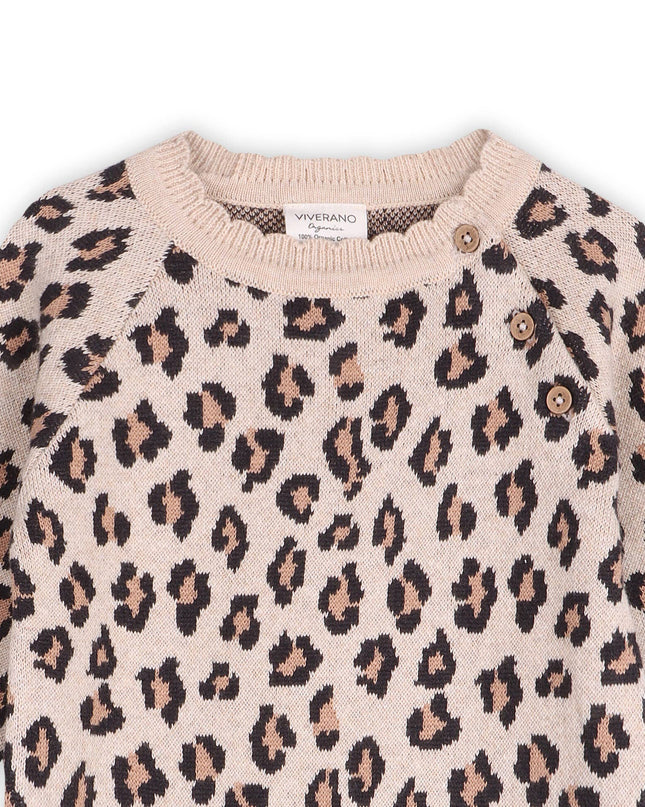 Leopard Jacquard Knit Baby Ruffle Jumpsuit