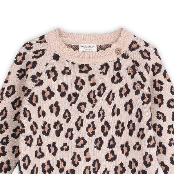 Leopard Jacquard Knit Baby Ruffle Jumpsuit