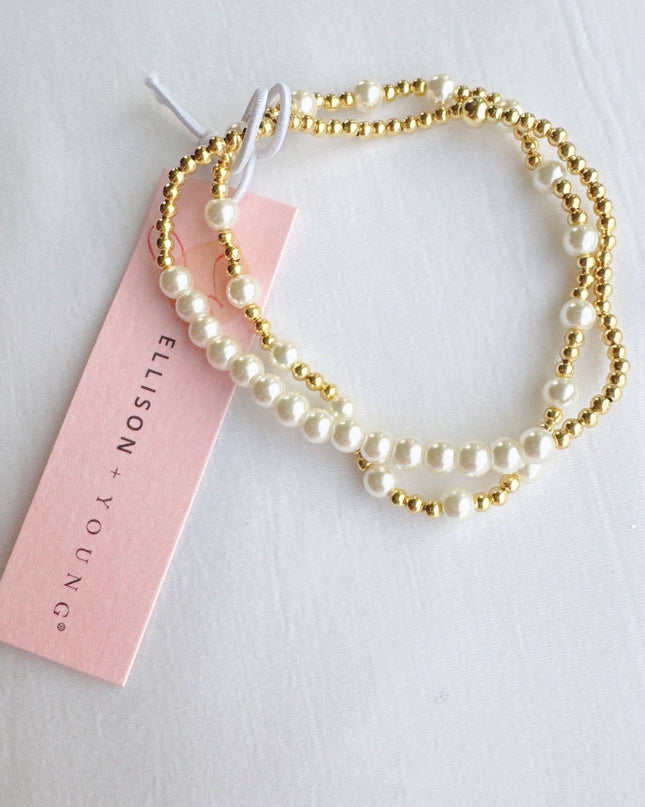 Pearls And Gold Stretch Bracelet Set Of 2