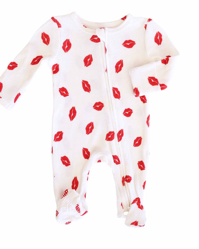Little Kisses Bamboo Waffle Zipper Footie
