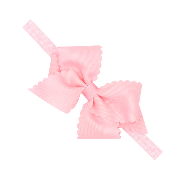 Small Grosgrain Scalloped Edge Girls Hair Bow on Elastic Band