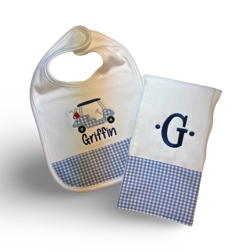 Personalized  Bib and Burp Cloth Set