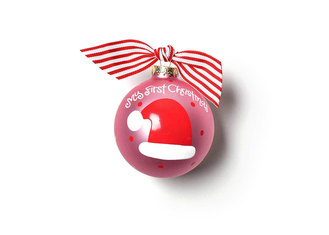 Pink My First Christmas Hat Glass Ornament