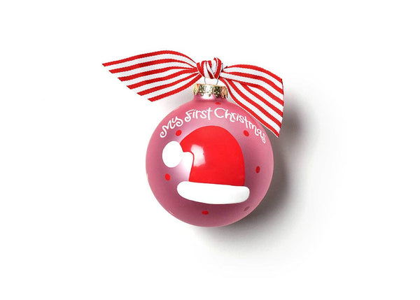 Pink My First Christmas Hat Glass Ornament