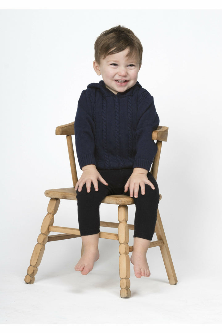 Baby Navy Cable Zip Back Sweater