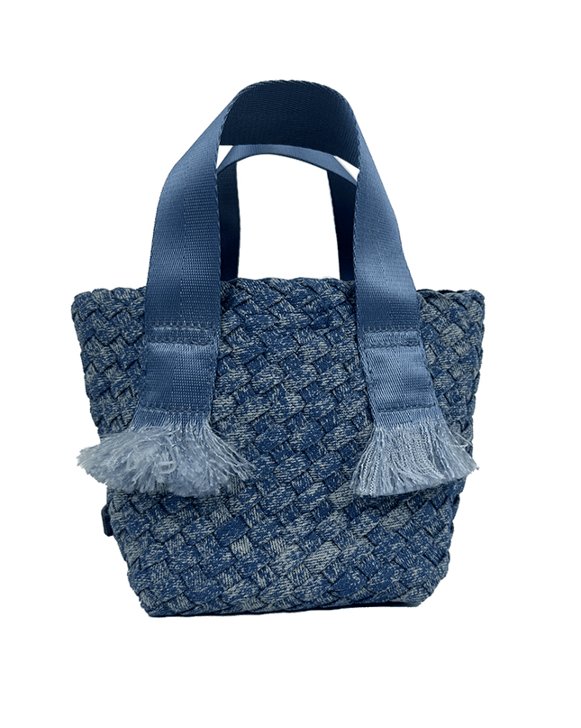 Dora Small Woven Denim Tote w/ Crossbody Strap