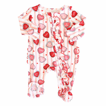 Girls Sweet Like Candy Ruffle Zipper Footie