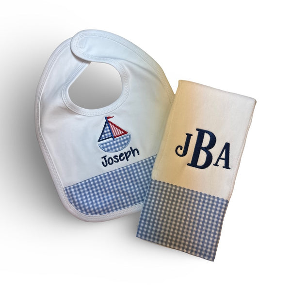 Personalized  Bib and Burp Cloth Set