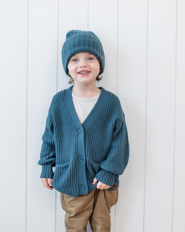 Kyte Baby Chunky Knit Oversized Cardigan in Atlantic