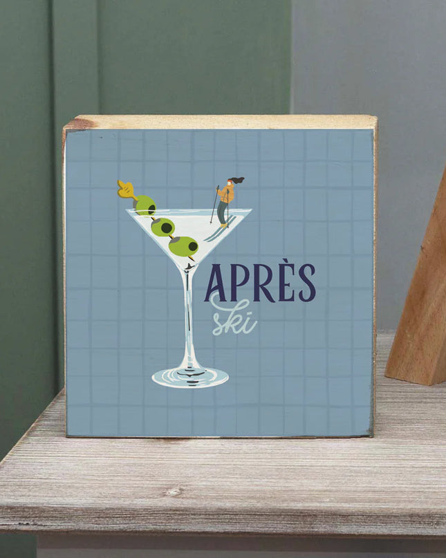 Apres Ski Martini Decorative Wooden Block