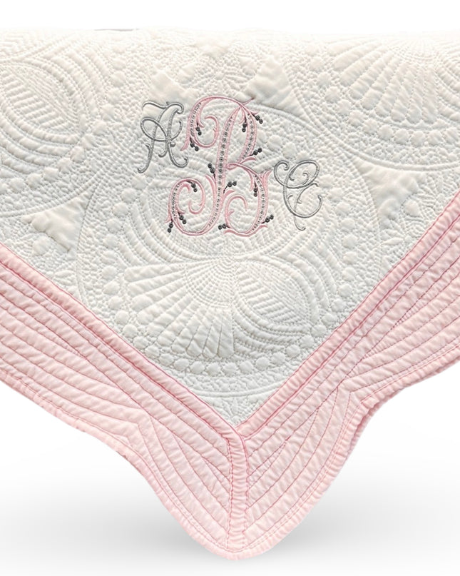 Personalized baby quilt — embroidered name included, heirloom baby shower gift