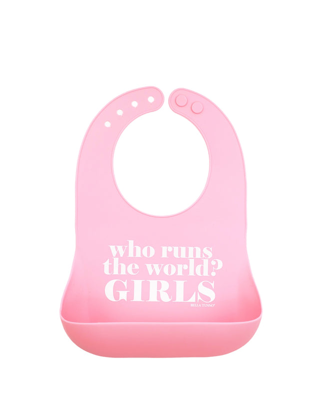 Who Runs the World Wonder Bib — fun baby bib, baby shower gift